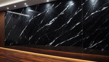 interior of modern luxury hotel reception with marble wall and wooden floorの素材