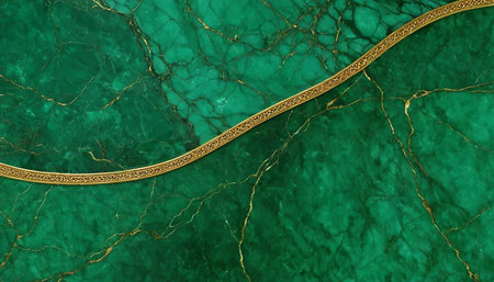 Green marble texture background with gold line. 3d rendering, 3d illustration.の素材