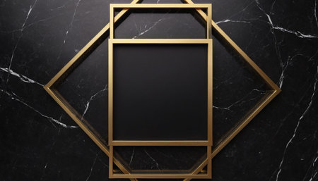 Golden frame on black marble background. 3d rendering, mock upの素材