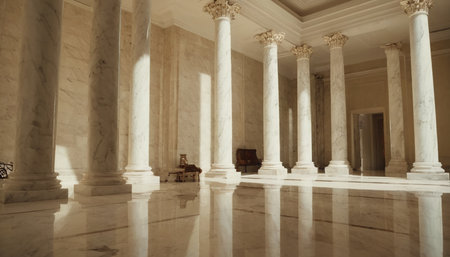 Luxury interior of the old building with columns and a chairの素材