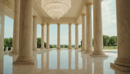 Beautiful white marble colonnade with columns in the park.の素材