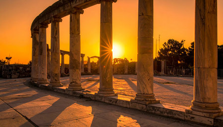 Ruins of ancient city of Ephesus at sunset, Turkeyの素材