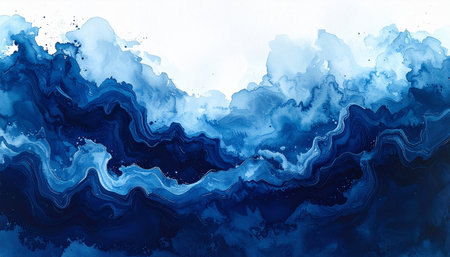 Abstract blue watercolor background. Digital art painting. 3d rendering.の素材