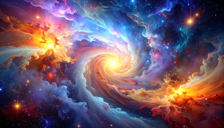 Abstract space background with nebula and stars. 3D illustration.の素材