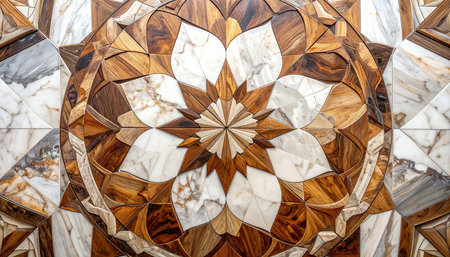 Detail of a wall made of wood and marble with a star patternの素材