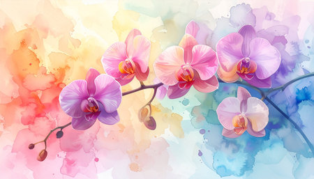 Watercolor background with orchids flowers. Vector illustration for your designの素材