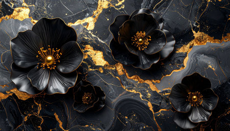 Black flowersle background. 3d rendering, 3d illustration.の素材