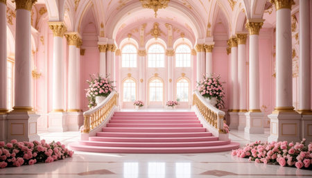 Interior of the royal palace with a staircase - 3d renderの素材