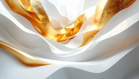 Abstract white and golden background, 3d render. Computer digital drawing.の素材