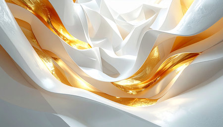 Abstract 3d rendering of white wavy background with golden elements.の素材