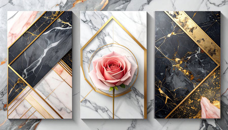 Set of geometric shapes in golden framesle background. 3d renderの素材