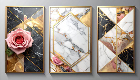 Red rose petals on a marble table with bokeh backgroundの素材