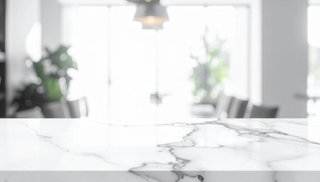 White marble table top and blur interior background - can be used for display or montage your productsの素材