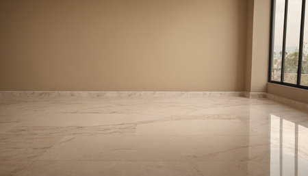 Empty room with beige walls and marble floor. 3d renderingの素材