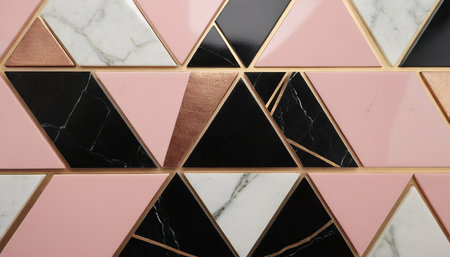 Background of black and pink ceramic wall tiles with natural marble pattern.の素材