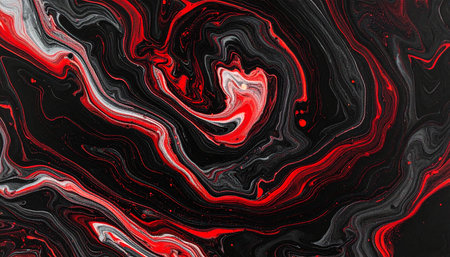 Black and red marbling pattern. Red and white marble liquid texture.の素材