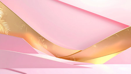 Abstract background with geometric shapes. 3d render. Pink and goldの素材
