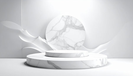 White marble podium for product presentation in minimal style, 3d renderの素材