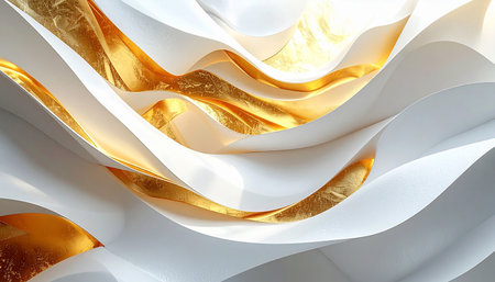 3d render, abstract background, white and gold waves, computer generated imagesの素材