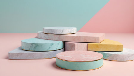 3d render, abstract minimal geometric background, podium for product presentation.の素材