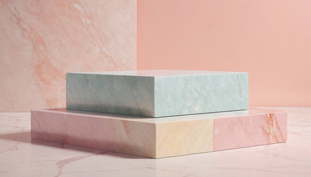 Podium for product presentation with marble and pink background. 3d renderingの素材