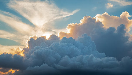 Cloudscape, Colored Clouds at Sunset near the Ocean on a Cloudy Dayの素材