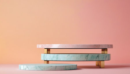 3d render of minimal product display podium with pastel colors background.の素材