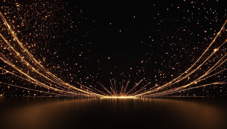 Abstract background with golden lines and sparkles. 3d rendering.の素材