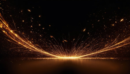 Glowing sparks and fire on black background. 3d rendering.の素材