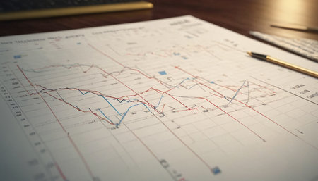 Stock market graphs and charts on the table. Business and financial concept.の素材