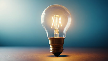 Light bulb on blue background with copy space. Concept of idea.の素材