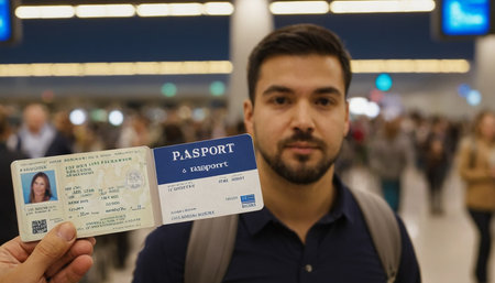 Unidentified man holding passport and boarding pass in Bangkok, Thailand.の素材
