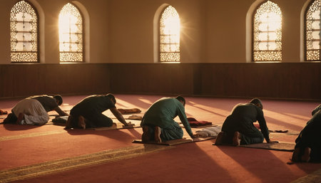 Muslim Men Making Traditional Prayer to God Allah in the Mosque - Ramadanの素材
