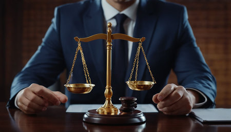 Lawyer or notary working with scales of justice and gavelの素材