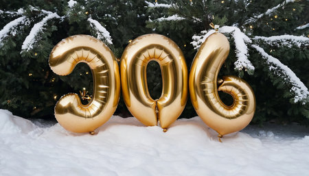 golden number 200 on the background of a Christmas tree in the snowの素材