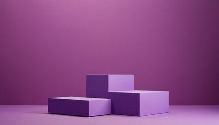 3d render of abstract geometric forms. Glossy purple podium for your design.の素材
