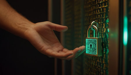 Man's hand opens the padlock. The concept of security and protection of data.の素材