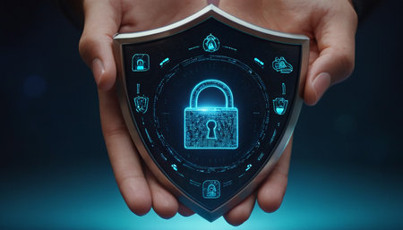 Cyber security data protection business technology privacy concept. Shield with padlock icons.の素材