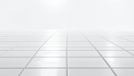 White tile wall and floor abstract background. 3D Rendering.の素材