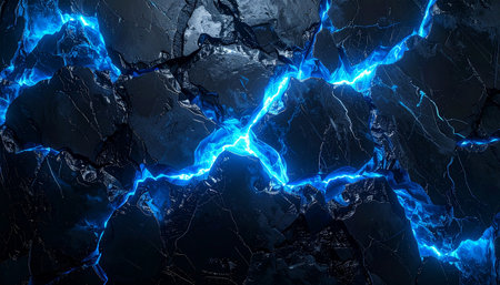 Abstract blue lightning on dark background. Power and energy concept. 3D Renderingの素材