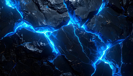 blue lightning in the dark cracked wall background. 3d render illustrationの素材
