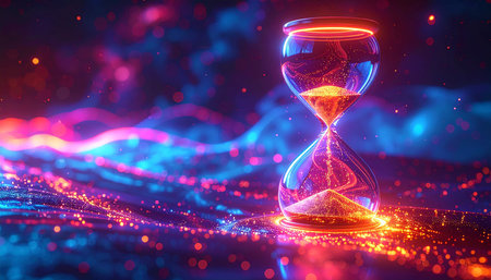 Hourglass on a dark background. 3d rendering, 3d illustration.の素材