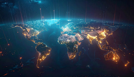Global network connection over the world 3D rendering elements of this image furnished by NASAの素材