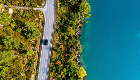 Aerial view of road and sea in koh samui island Thailandの素材