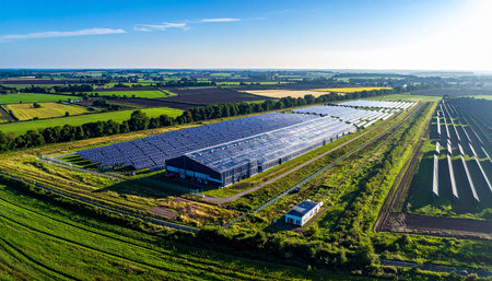 Aerial view of solar power plant in Poland. Green energy conceptの素材