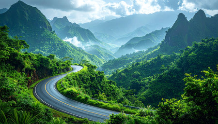 Winding road in the mountains. Beautiful landscape of the mountains.の素材
