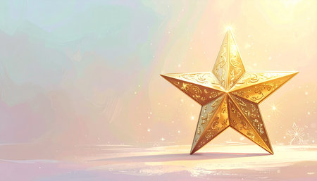 3d illustration of golden star on a colorful background with bokehの素材