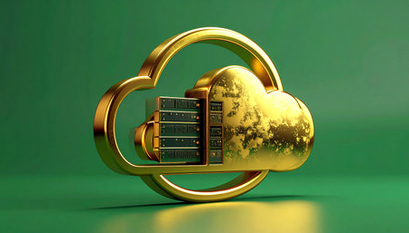 Cloud computing concept. 3D rendered Illustration isolated on green background.の素材