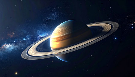 Saturn in space. Science fiction art. Elements of this image furnished by NASAの素材