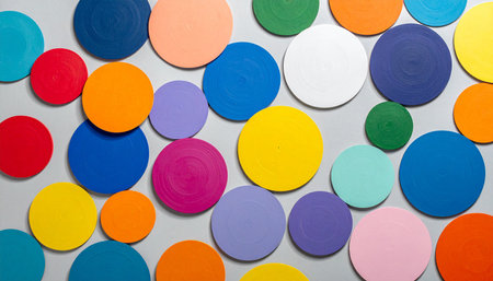 Colorful paper circles on a white background. Close-up.の素材